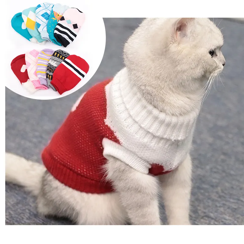 2023 Gebreide Huisdier Kat Trui Vest Kleding Groothandel Warme Kat Herfst Winter Onderhemd Kleding Voor Kat En Kleine Puppy Hond