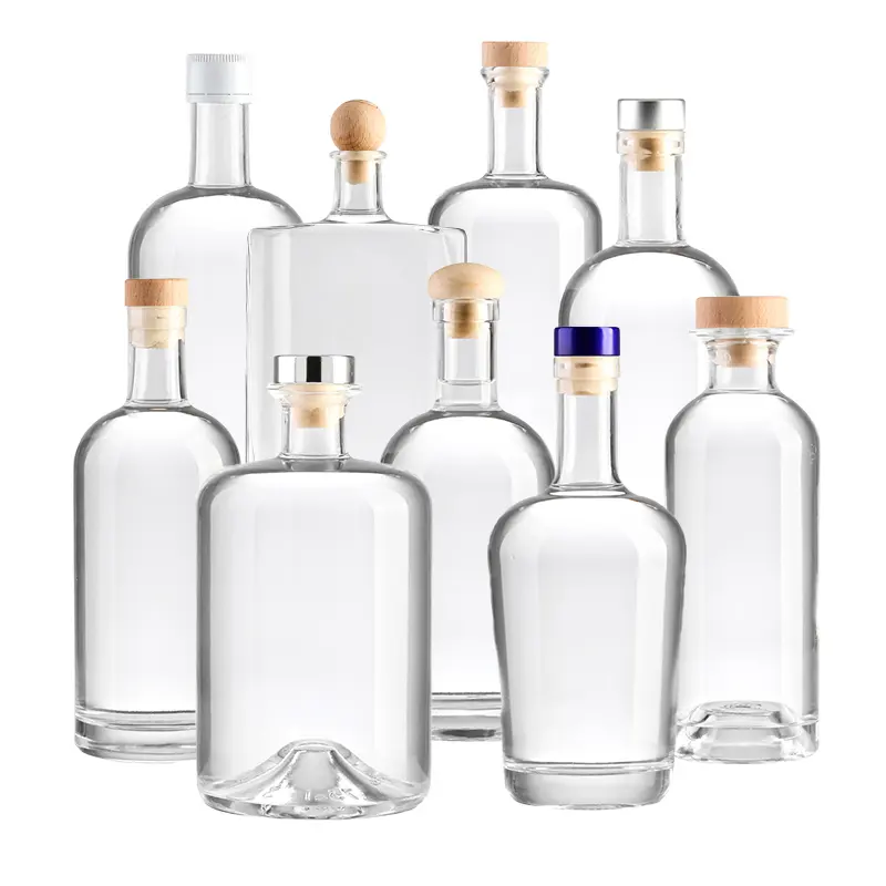 200ml 375ml 500ml 750ml klarer leerer Wodka-Schnaps Gin Rum Tequila Whisky Whisky Brandy Spirit Glasflasche mit Kork