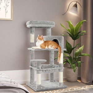 बिल्ली के पेड़ 143 सेमी बहु-स्तरीय ग्रे प्लग बिल्ली फर्नीचर के साथ कंंडो हैममॉक और सिसल खरोंच पोस्ट के साथ - Product Image 1