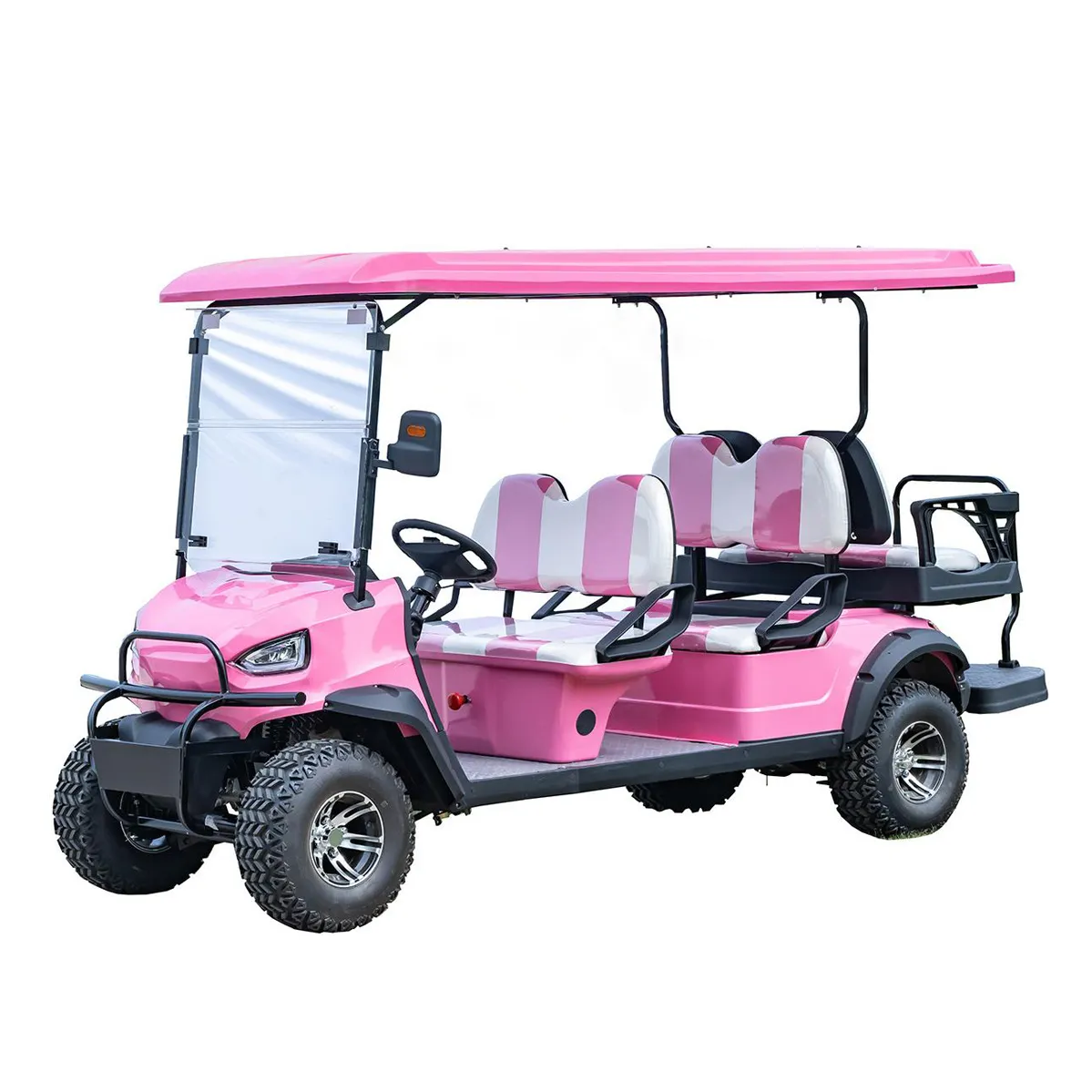 6 kişilik 4 tekerlekli elektrikli pembe golf arabası 4x 4 golf arabası satılık 3000W motor gücü battery pil