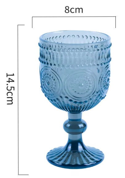 Copa de vino pequeña de girasol azul de 240 ml.