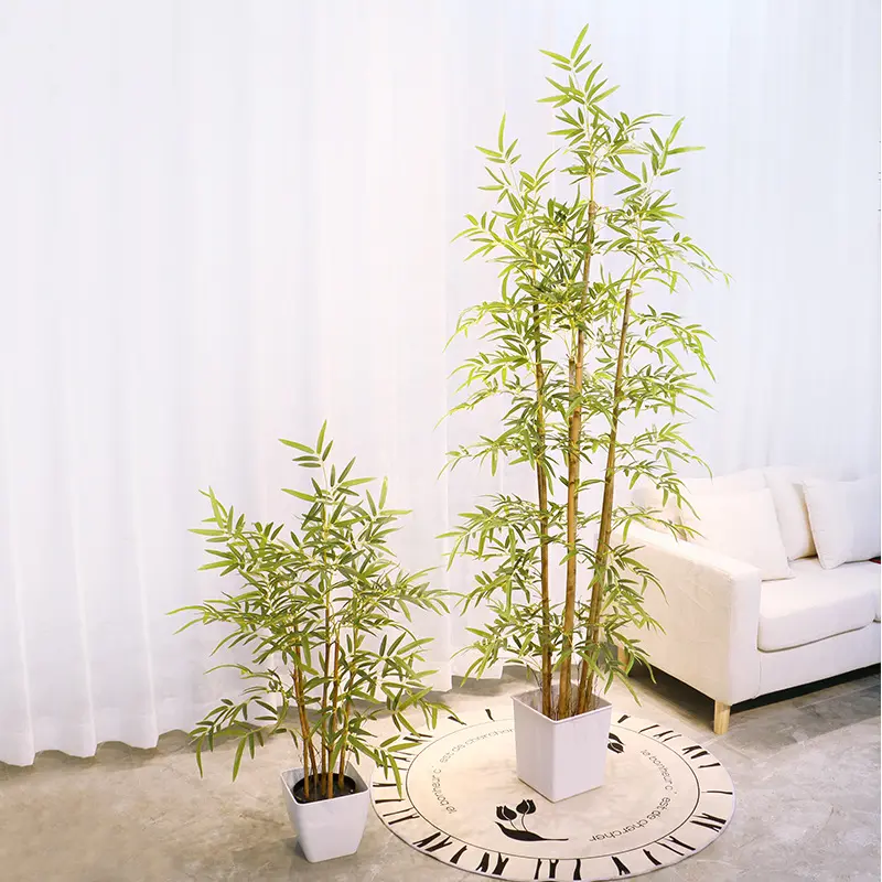 Venta caliente falso bambú hojas árboles ornamentales jardín decoración hogar planta de plástico interior árbol de bambú Artificial