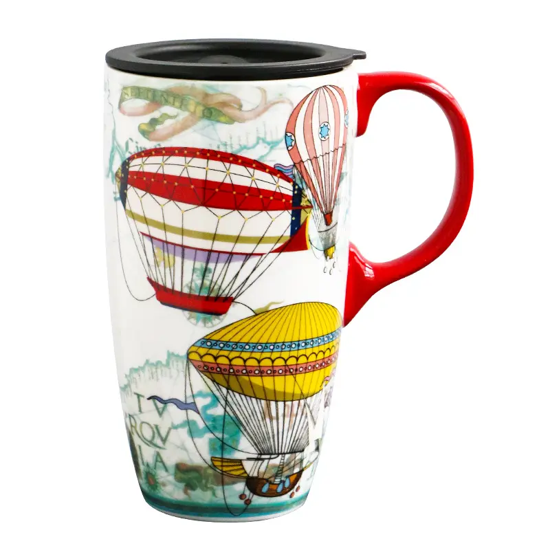 Tazas de café americano de alta calidad, tazas de viaje pintadas a mano, tazas de cerámica de porcelana, taza de café con tapa de pp, regalo creativo