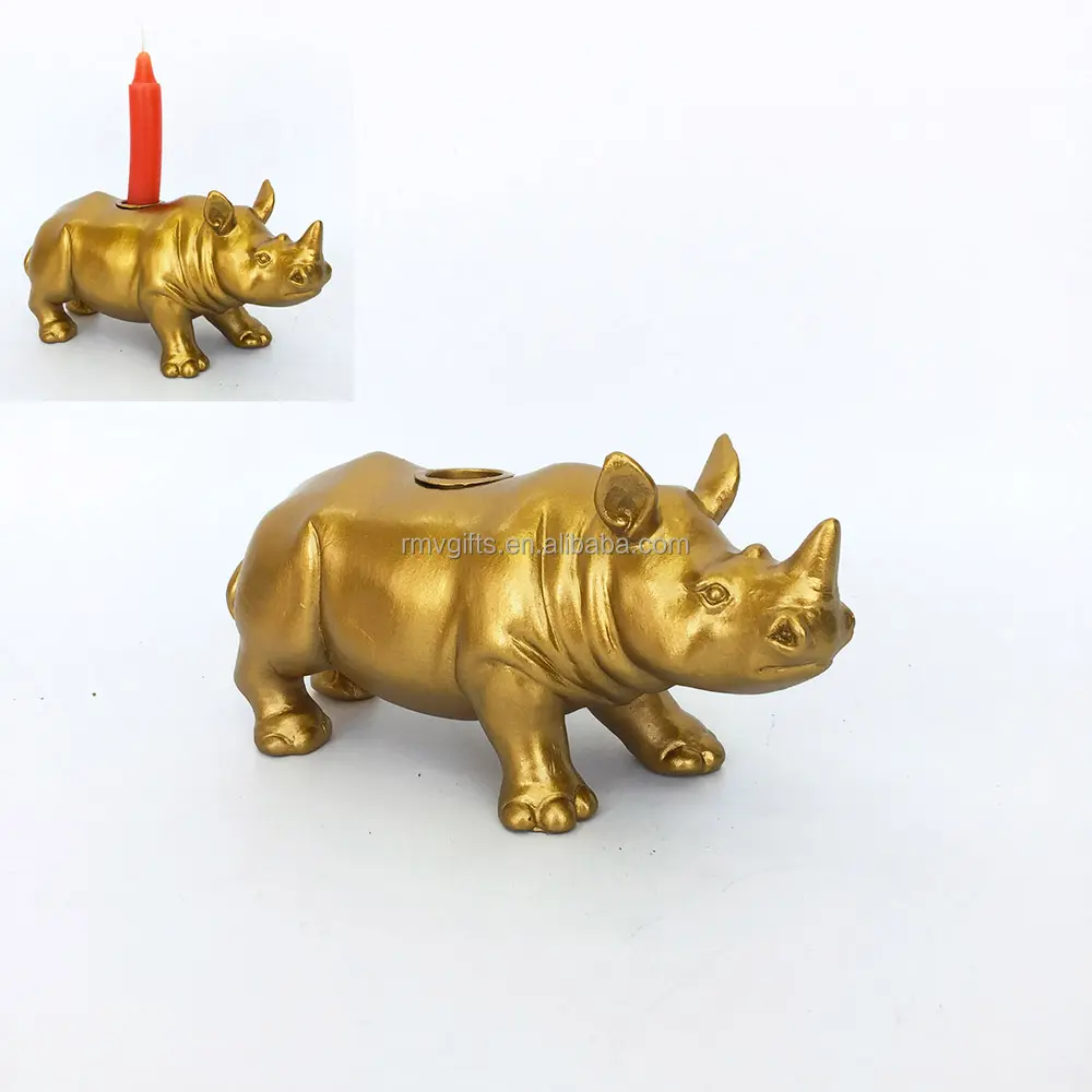 Animal selvagem Home Decors Mão Esculpida Resina De Ouro Rhino Em Pé Estátua Castiçal Titulares Candle Holder
