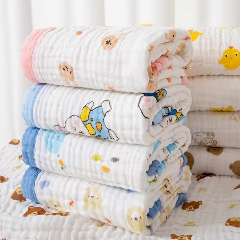 Özelleştirilebilir saf pamuk bebek kabarcık gazlı bez yorgan dokuma kumaş yatak ve kundaklama battaniye çocuklar için