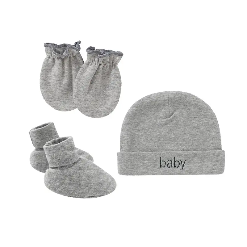 Rarewe gros plaine bébé chapeaux coton anti-rayures gants pied couvre nourrissons tout-petits bébé chapeau ensembles chapeaux personnalisés pour bébé