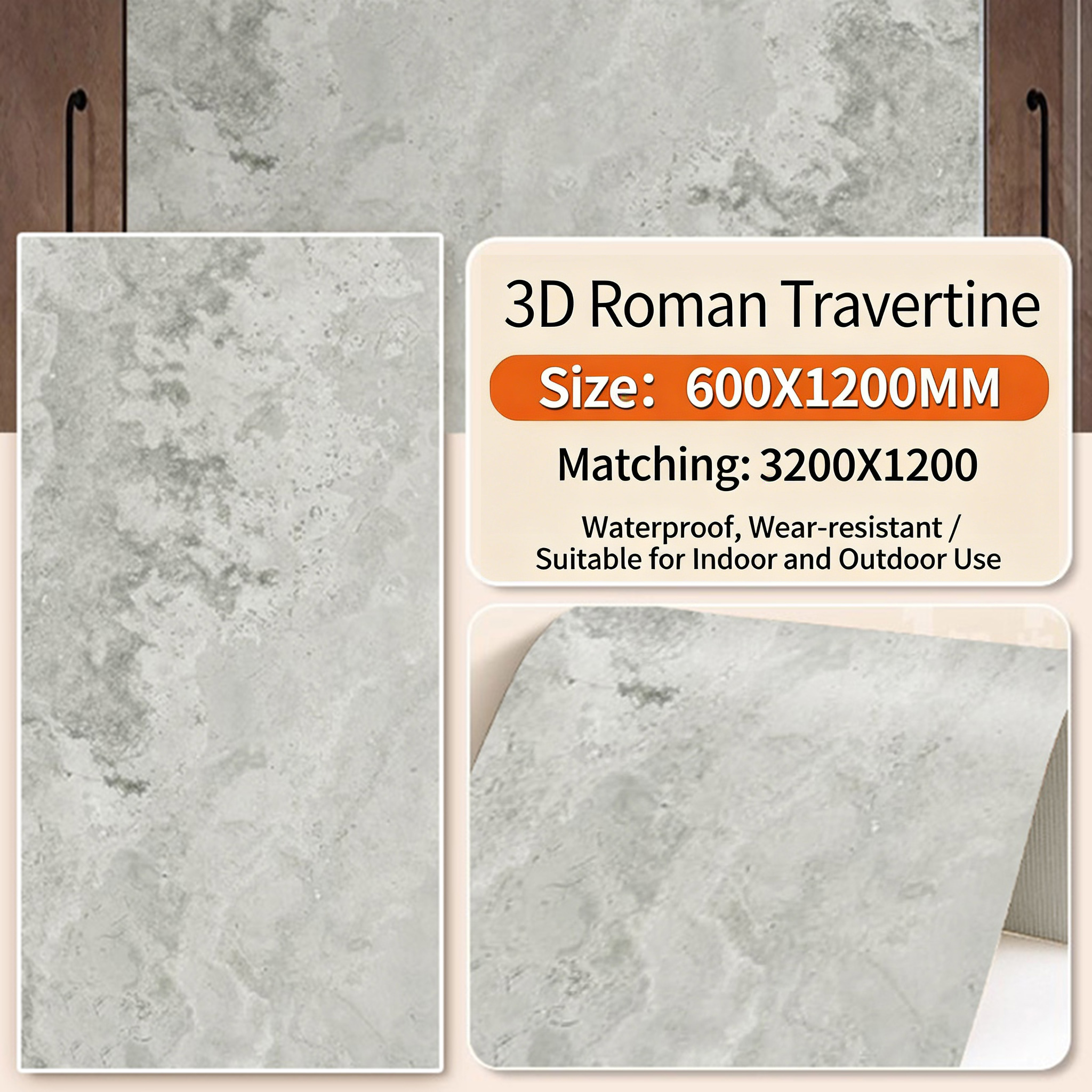 Travertin Romain 3D Gris Glacier