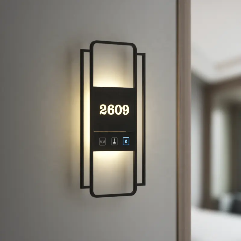 अनुकूलित के साथ होटल के कमरे दरवाजे की घंटी प्रणाली DND इलेक्ट्रॉनिक Doorplate अपार्टमेंट संख्या एलईडी दरवाजा साइन होटल दरवाजा नंबर प्लेटें