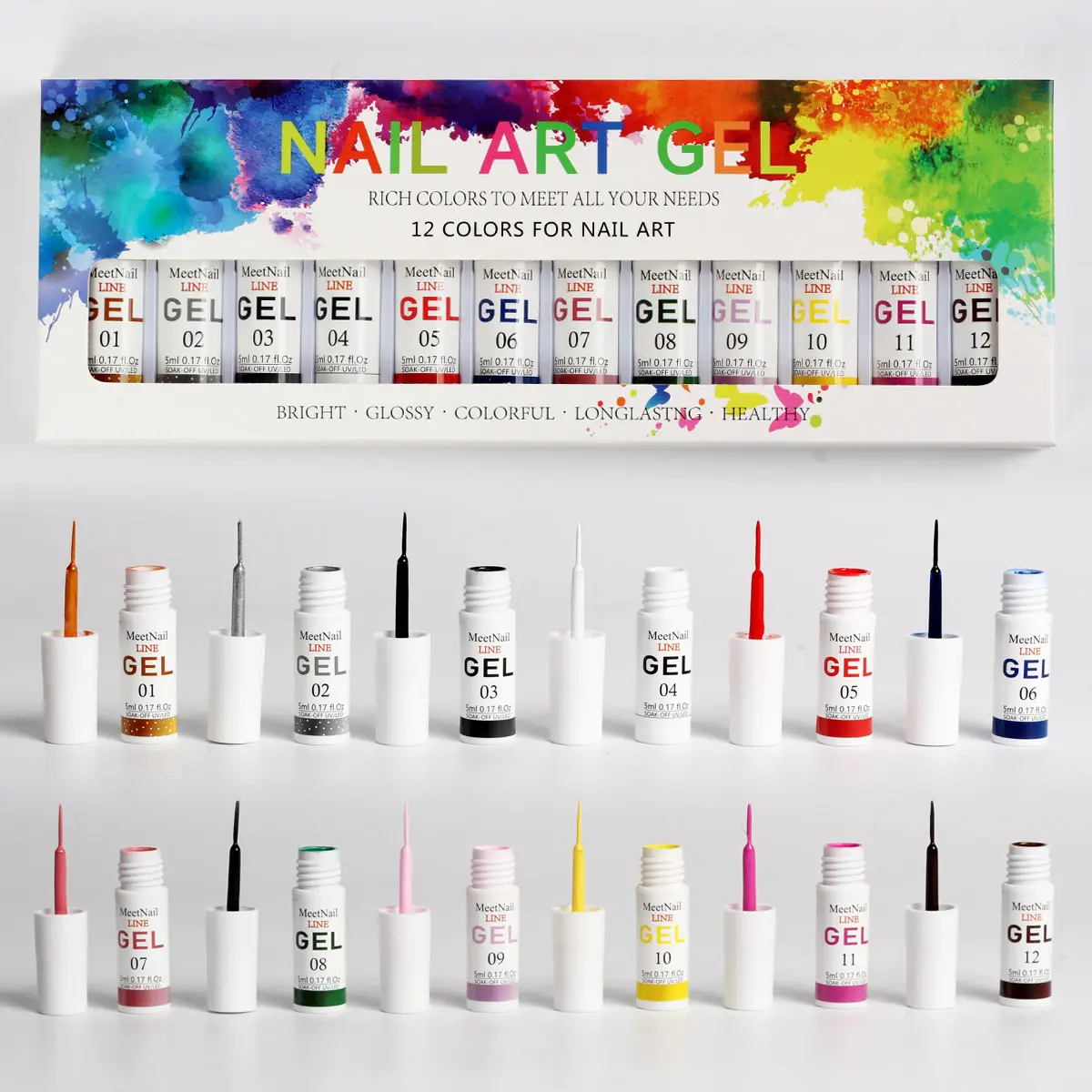 MEETNAIL OEM Professional Gel nail polish liner Private label custom 12 colors painting UV Gel line nail art set