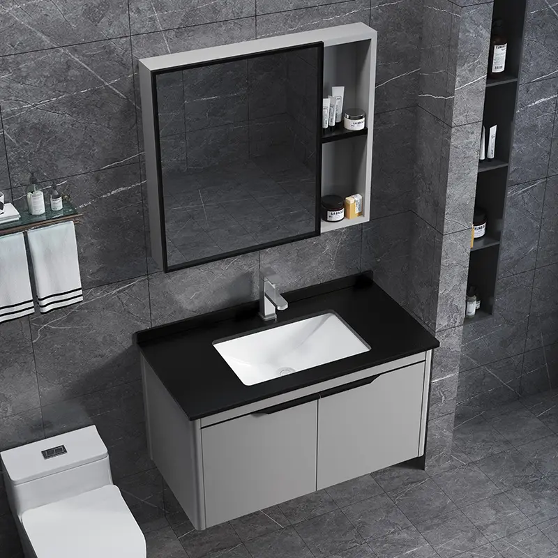 Mobiletto di vanità d'attaccatura del bagno di piccola dimensione di Eco-alluminio di colore grigio di progettazione popolare per il piccolo bagno