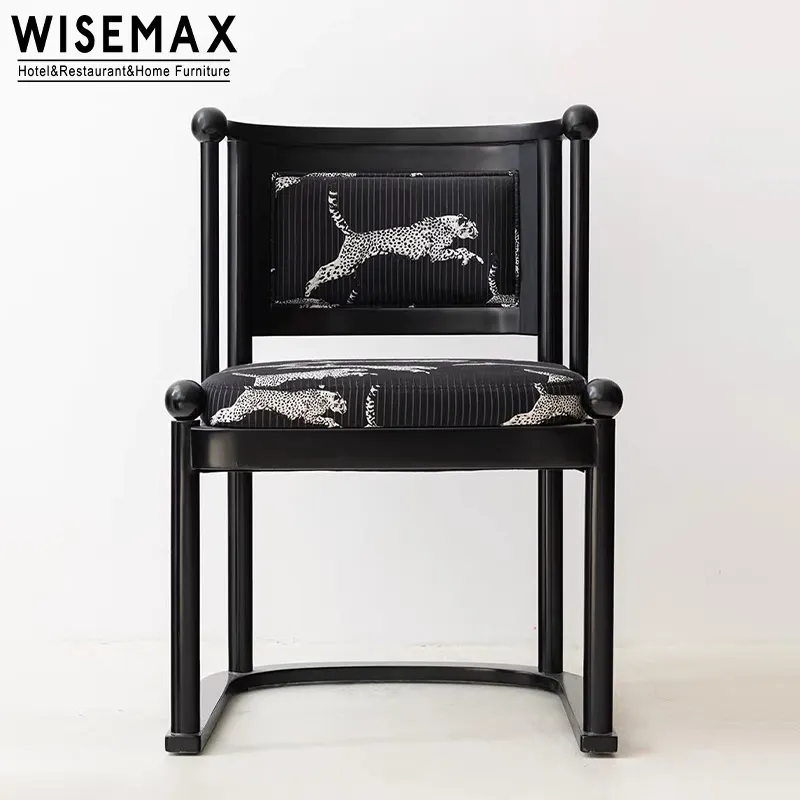 WISEMAX FURNITURE Hotel Restaurante Muebles Marco de madera maciza de roble con estampado de leopardo Tela Tapicería Silla de comedor para el hogar