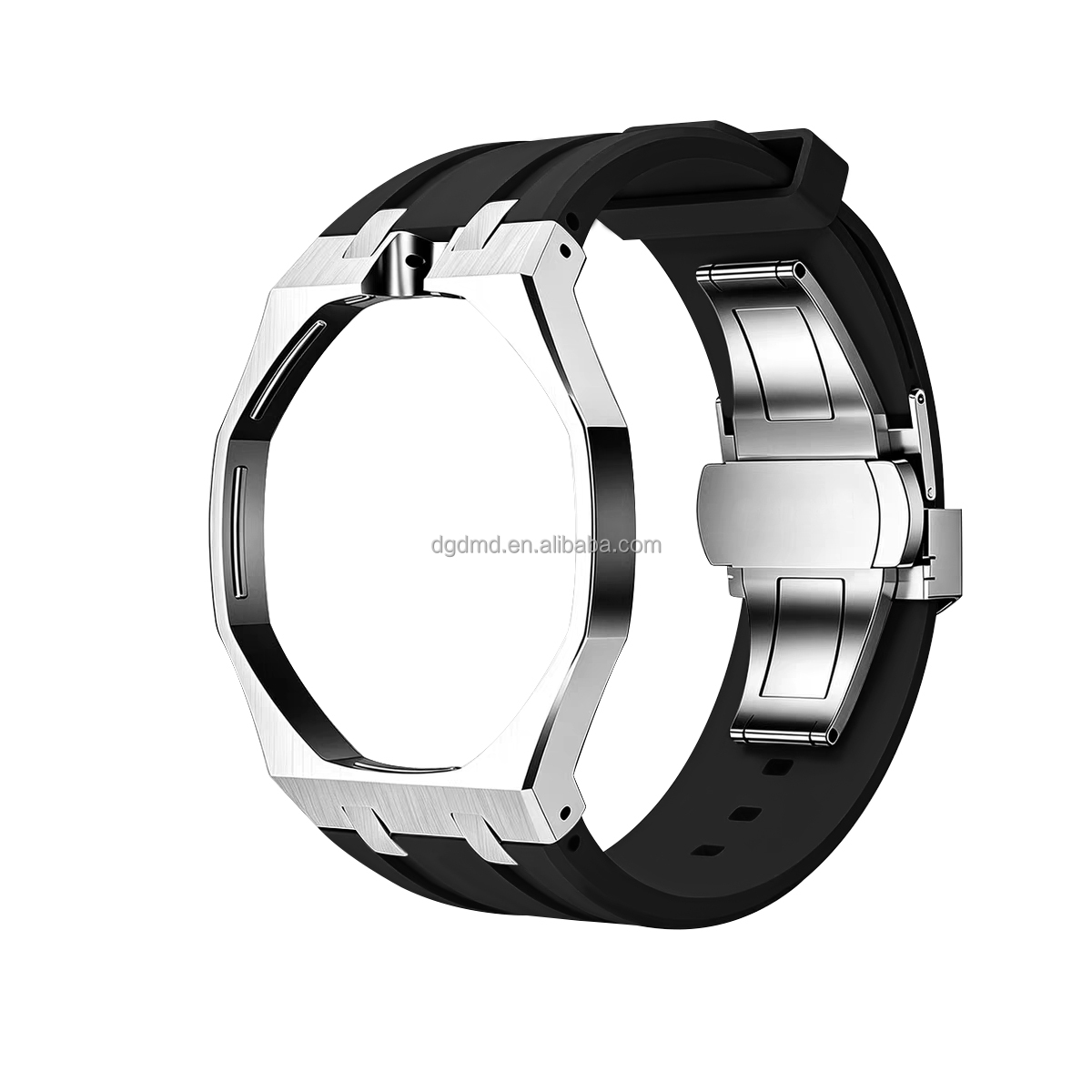 Boîtier argenté 12H + bracelet noir