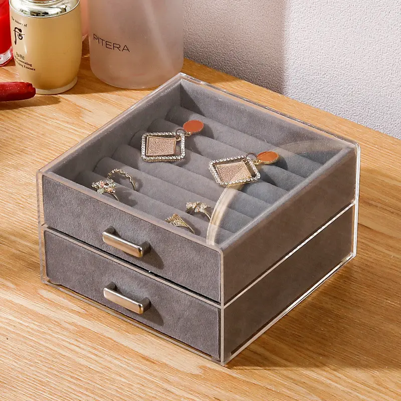 Boîte de rangement en acrylique avec Logo personnalisé, coffret à bijoux transparente, boîte de stockage pour bijoux en acrylique