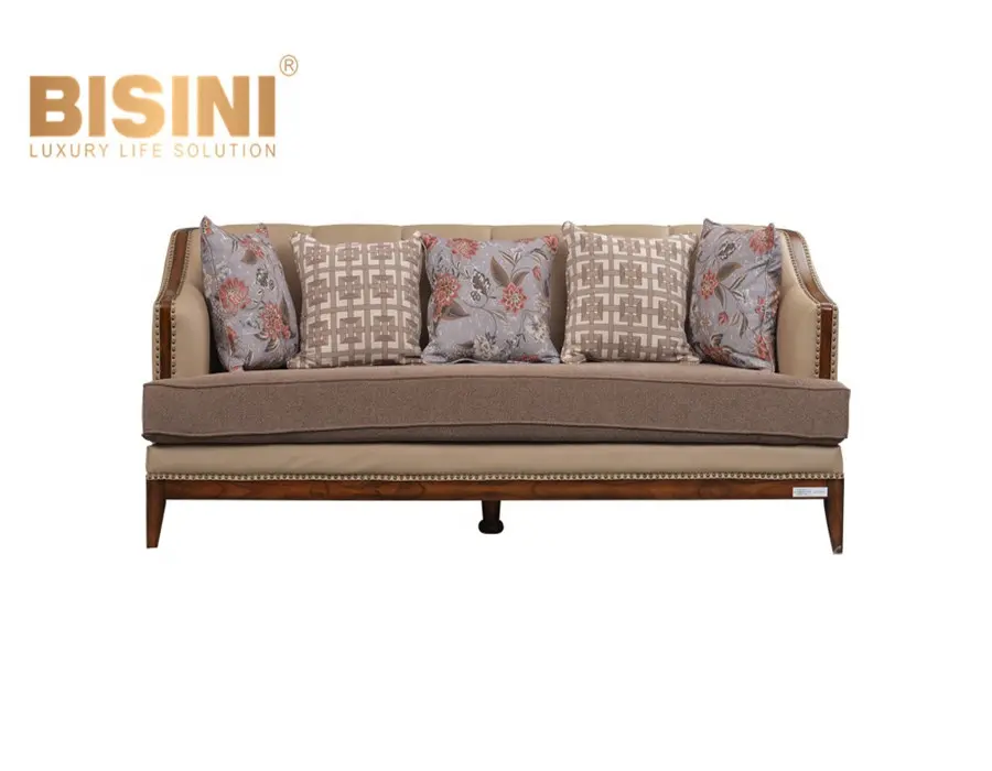 Brown Color Solid Wood Living Room 3 seater sofa,Apartment Mixed Color Fabric Sofa Furniture