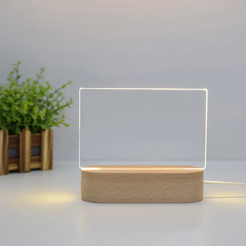 DIY ovale runde 3D LED Nachtlicht lösch bare klare leere Acryl platte mit Holz Tischst änder halter Holz lampen sockel