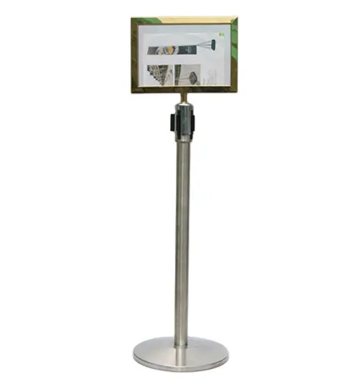 Vàng Bạc miễn phí thường vụ thép không gỉ signage A4/A3 khung kim loại stanchion Đăng Holders cho hàng rào hàng đợi