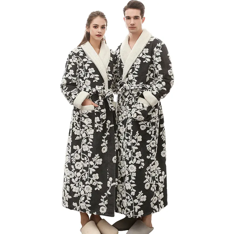 Neue europäische und amerikanische Jacquard Thicken Herren Damen Flanell Nachthemd Großhändler Plus Size Luxus Blumen paar Robe