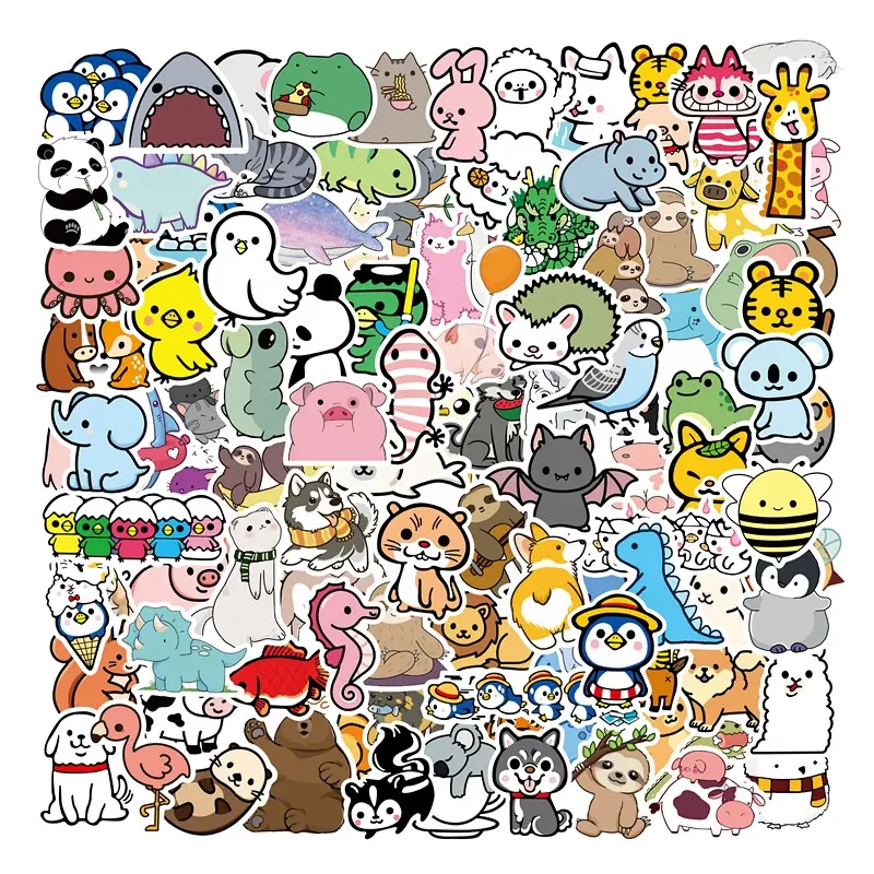 Libro de pegatinas de animales Kawaii para niños, adhesivos de papel decorativos artesanales, pegatinas de vinilo troqueladas, 107 Uds.