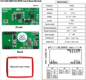RDM6300 125 KHz EM4100 RFID-Karten lese modul UART Serial Output für Arduino