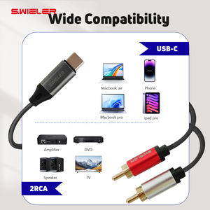 Cable de Audio USB C a 2 Rca, longitud 1/2/3/5/10/20 metros, tipo C a Rca, conector macho, convertidor de Audio estéreo Y divisor, Cable de Audio USB