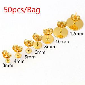 50-100pcs/lot Gold Stainless Steel Earring Studs Blank <strong>Post</strong> Base Pins With Earring Plug Findings Ear Back for DIY Jewelry Making