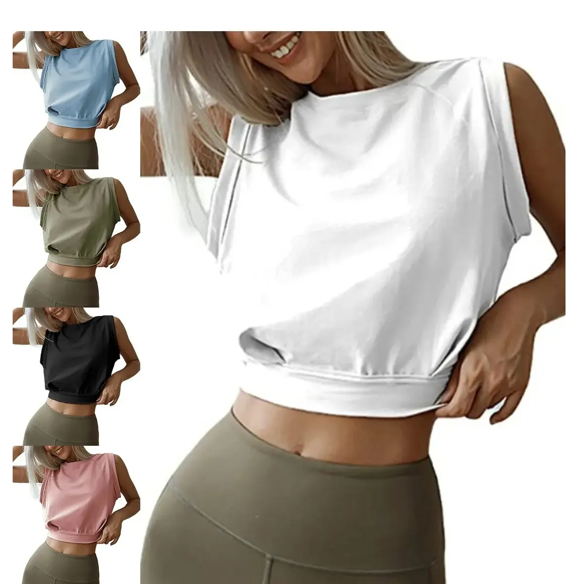 Camiseta sin mangas de yoga para mujer, tops informales sólidos para fitness