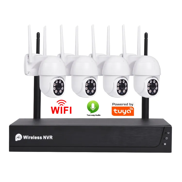 Shikam กล้องวงจรปิดแบบ PTZ ไร้สาย4ช่องระบบกล้องรักษาความปลอดภัยภายในบ้านระบบ WiFi NVR Kit CCTV