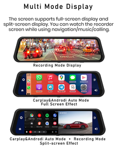 10英寸4K 2160汽车DVR Carplay安卓汽车无线全球定位系统仪表盘凸轮BT调频仪表盘摄像头流后视镜驱动记录器 - Product Image 6