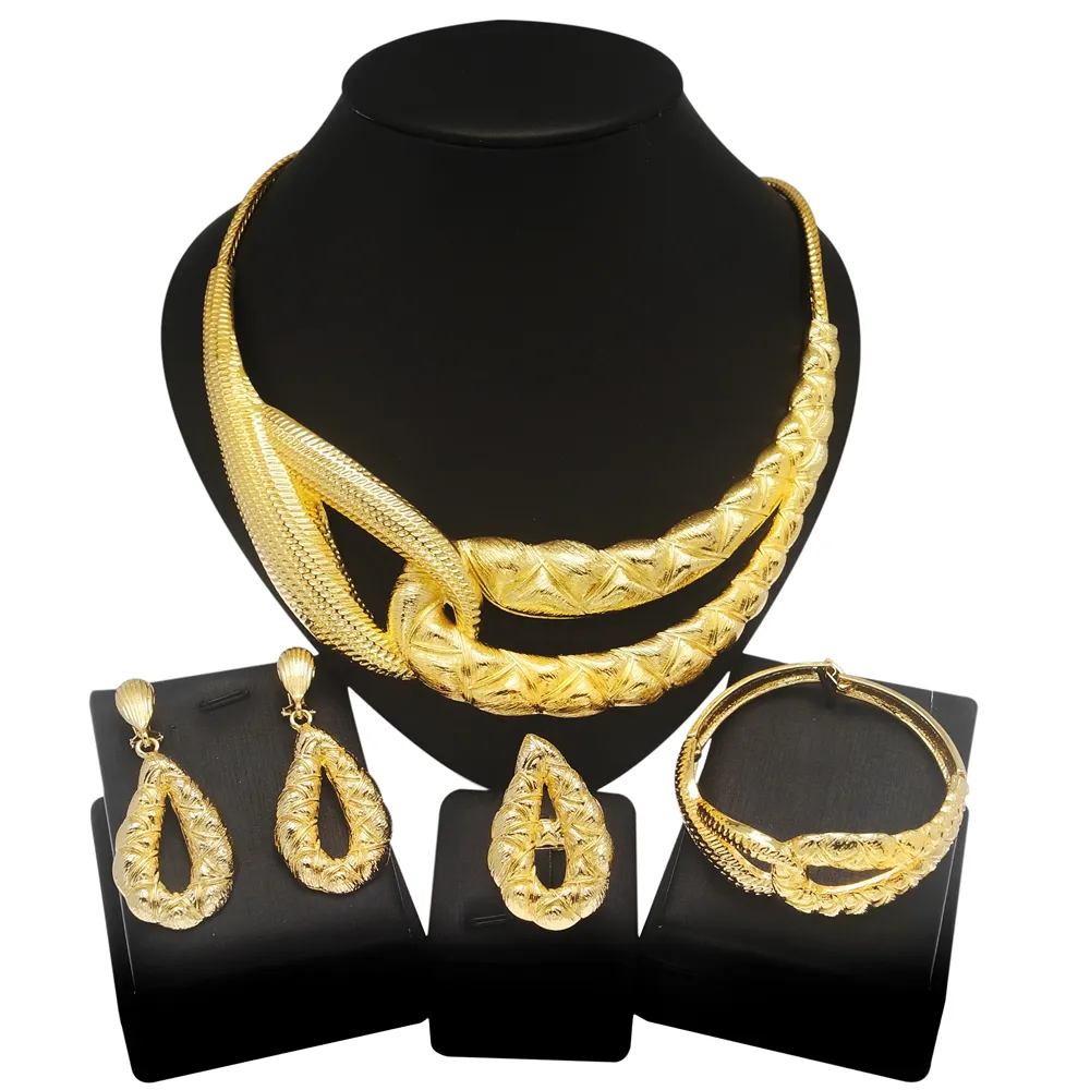 Yulaili-Conjunto de joyería de lujo para mujer, conjunto de joyería de moda de oro italiano, diseño chapado en oro de 18K, regalos de fiesta, conjunto de joyería para mujer