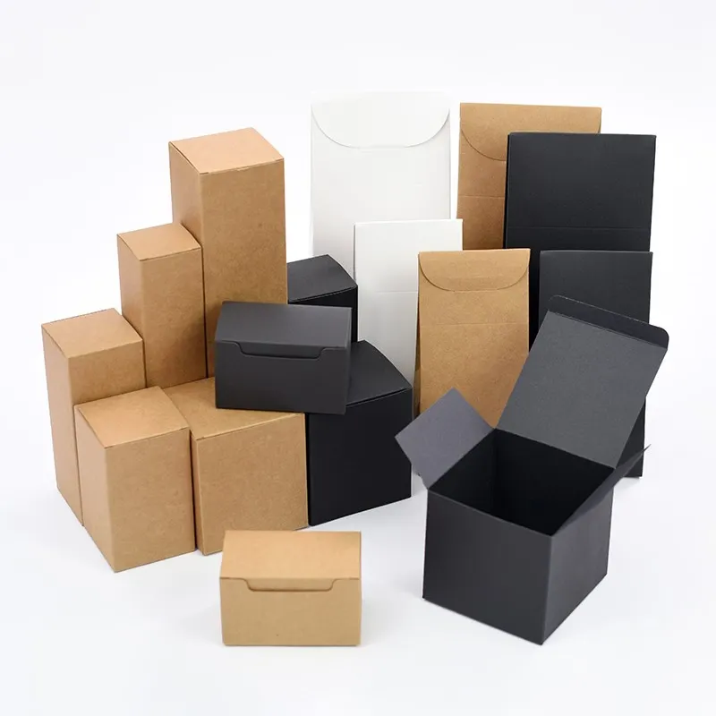 Caja cuadrada de cartón grueso para regalo, caja de cartón cuadrada de 10x10x10cm, color blanco, negro y marrón para caramelos de boda, jabón hecho a mano
