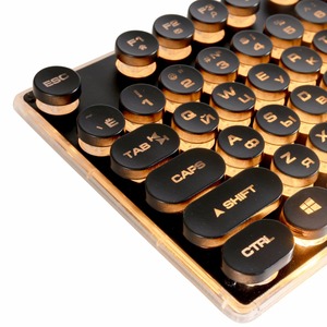 英語レイアウトラウンドキーキャップバックライト付きUSBワイヤードメタルパネルスチームパンクレトロゲーミングキーボード - Product Image 2