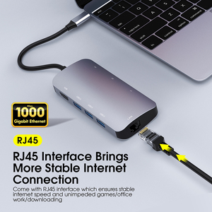 Hub USB 8 in 1 Hub USB 3.0 RJ45 Ethernet 1000Mbps Docking Station per adattatore multifunzione HDTV - Product Image 5