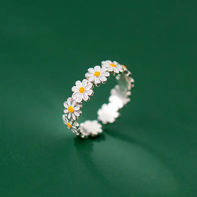 Neues Design Mode Stilvolle elegante Sterling Silber Gänseblümchen Emaille Blume Finger verstellbarer Ring S925 Frauen