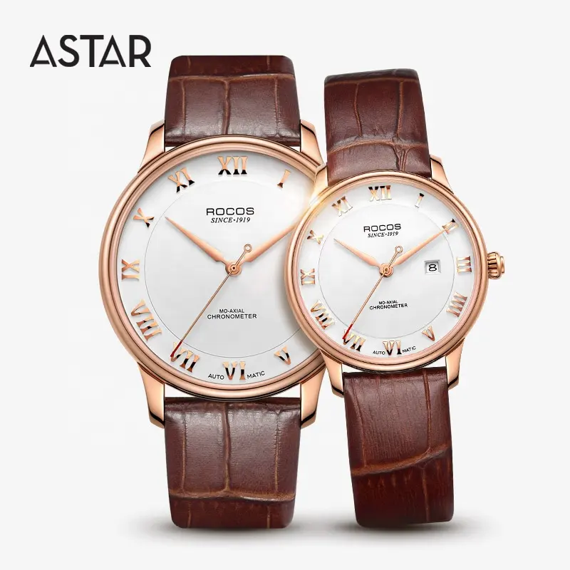 Dropshipping no moq high quality classical roma number mechanical automatic couple quick release genuine leather watch for sale