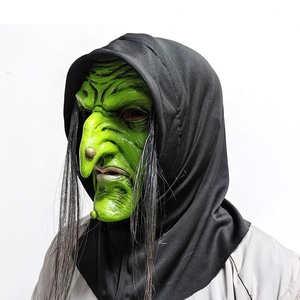 Máscara de bruja vieja de terror de Halloween con máscaras de látex de payaso aterrador con capucha cara verde nariz grande accesorios de fiesta de disfraces para mujeres mayores