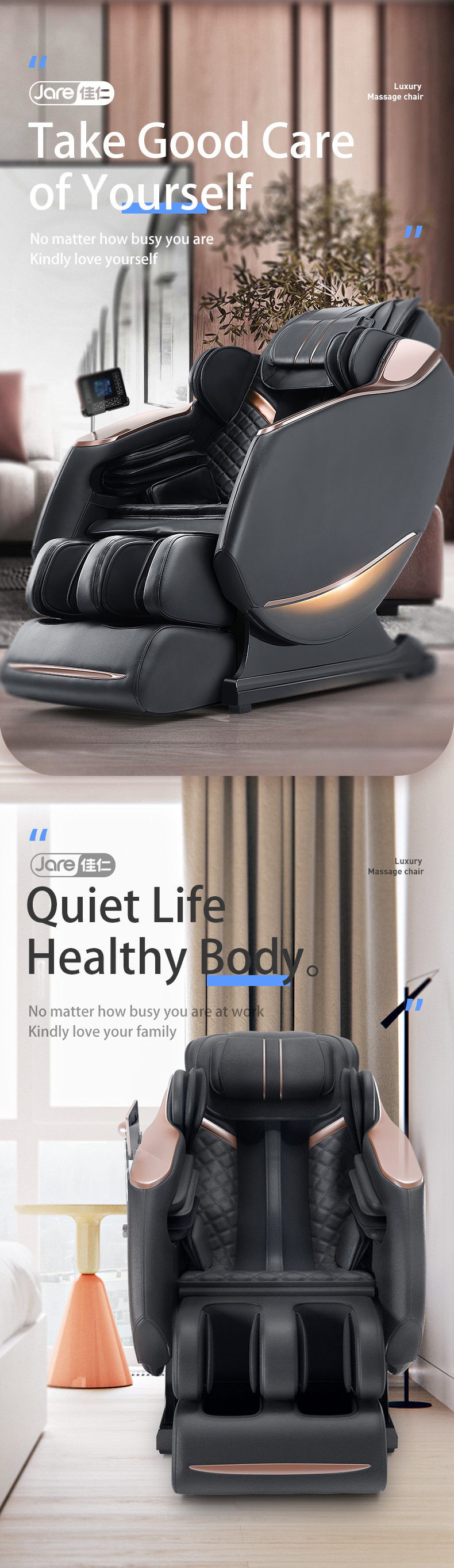 Jare A631L Luxury 4D Multifunction SL Track   Full Body  Air Bags Zero Gravity  Shiatsu Recliner Foot Roller  Massage Chair