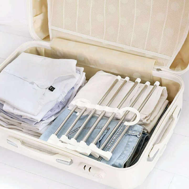 5 in 1 Pant Rack Multifunction Shelves Stainless Steel Multi-functional Wardrobe Magic Trouser Hanger Coat Storage Organization