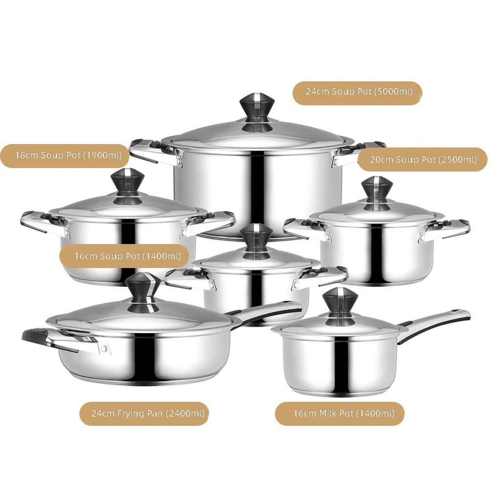 Wide-sided pot 12-piece 5-layer double bottom set