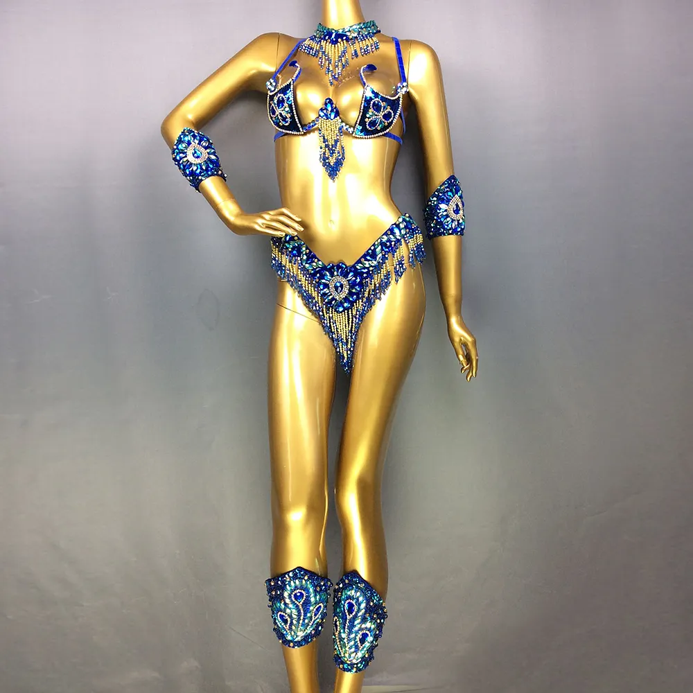 Disfraces de Carnaval de Samba para mujer, conjunto de sujetador y Tanga con cuentas hechas a mano, ropa de danza del vientre, ropa de fiesta para club nocturno, ropa de baile para Showgirl