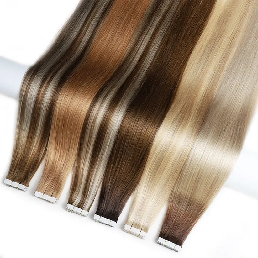 tape in extensions human hair 100% remy hair virgin russian long straight cuticle aligned double drawn mini invisible tape hair