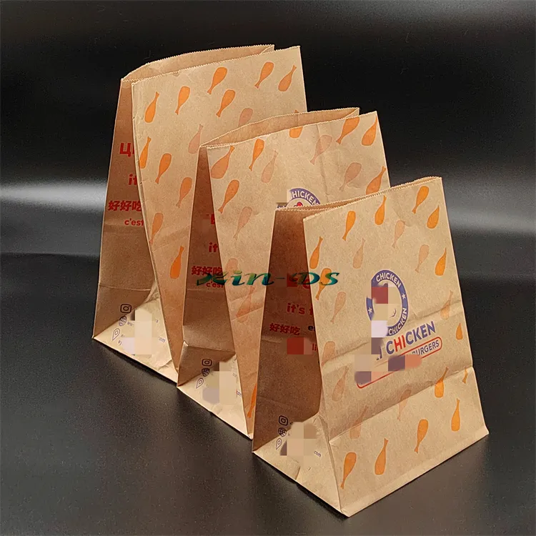 테이크 아웃 식품 포장 종이 가방 플랫 접이식 갈색 크래프트 저렴한 가방 바게트 빵