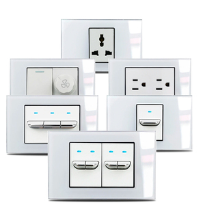 118*75mm 1 2 3 4 Gang 1 <strong>Way</strong> 2 <strong>Way</strong> Toggle Light on Off Switch With LED Indicator, Glass US BR Chile EU Socket - Product Image 1
