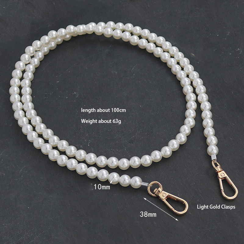 #17-10mm-100cm-Fermoir Or Clair-Blanc