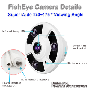 Guovin 4Mp/5Mp/8Mp PoE <strong>Camera</strong> FishEye <strong>1</strong>.44mm Lens 360 Viewing Clear <strong>IR</strong> Night Vision Multi Protocol PoE 360 Panoramic <strong>Camera</strong>