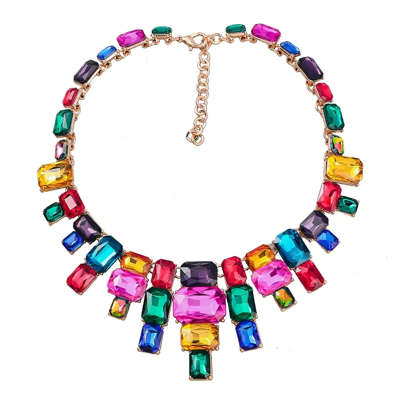 Collar de cristal colorido bohemio para mujer, Gargantilla Vintage, joya llamativa, accesorios de joyería 2022
