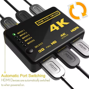 4K * 2K 5 en 1 salida HDMI Switcher inteligente IR RF 4K Full HD1080p 5 en 1 HDTV Video Switcher Converter con control remoto