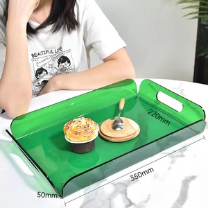 批发环保彩色亚克力托盘带把手早餐装饰茶几收纳器 - Product Image 3