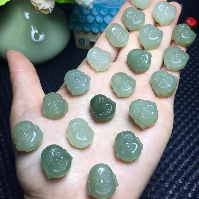 De alta calidad de piedra natural verde jade nefrita grabar Cabeza de Buda