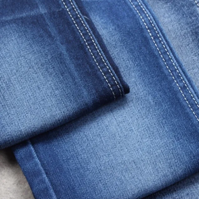 Calça jeans de malha falsa em algodão, tecido jeans de malha