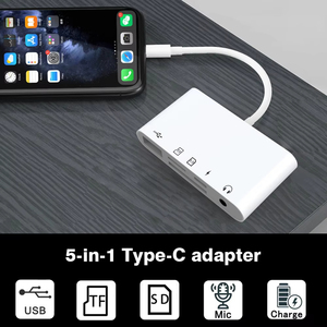 5合1 sd卡读卡器类型C至3.5毫米存储卡读卡器SD/tf卡适配器，带充电端口USB摄像头OTG适配器 - Product Image 4